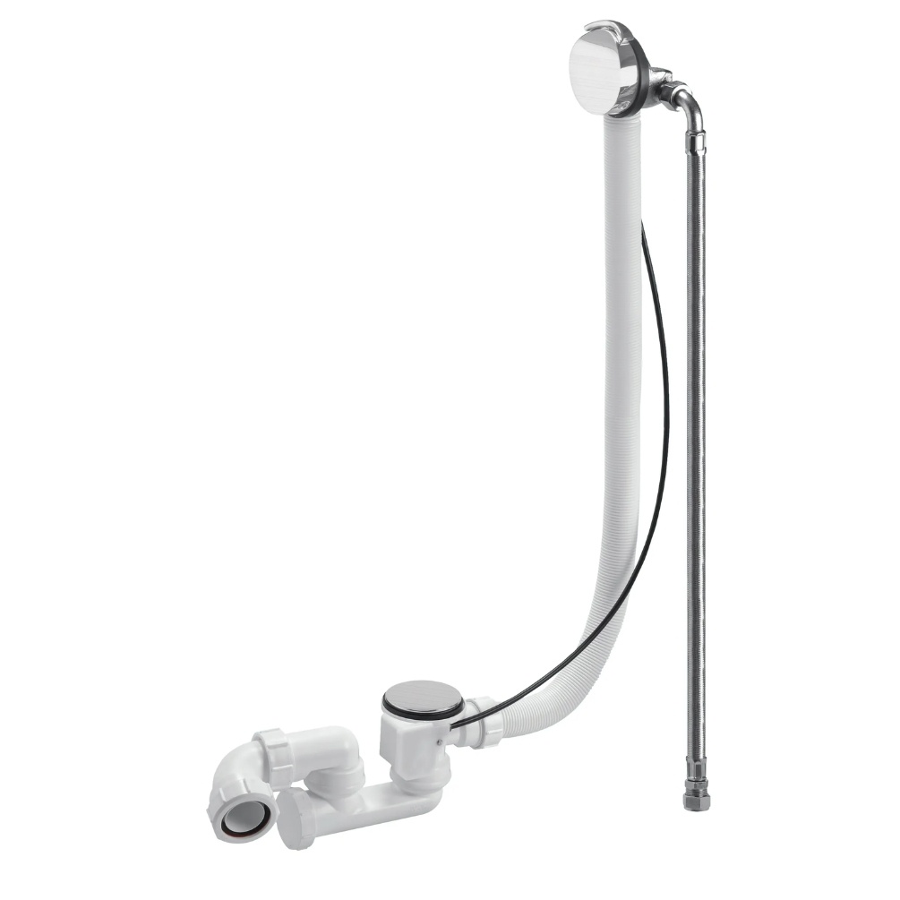 BC Designs Brushed Chrome Overflow Bath Filler & Waste with Trap Cut Out
